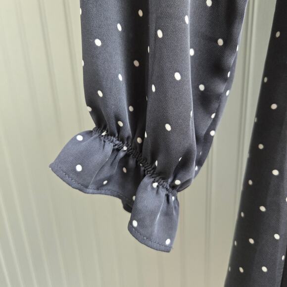 H&M Dark Grey and White Polka Dot Long Sleeve Satin Dress - Picture 4 of 8